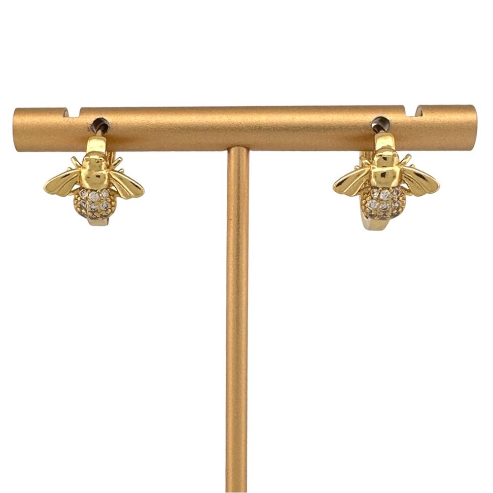 18k Gold Plated Stainless Steel Bumblebee CZ Huggie Hoop Earrings Queen Bee
